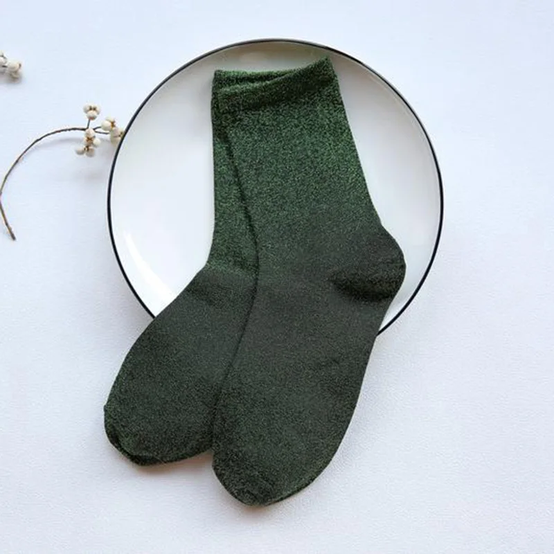 Green Glitter Socks Высококачественные женские блестящие носки Модные женские офисные кружевные носки однотонные светящиеся короткие носки Ne27926 - Цвет: Green Glitter Socks