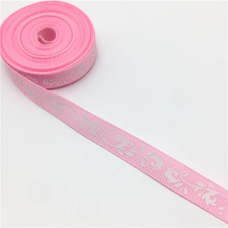 Pink 5 ярдов 3/"(10 мм) напечатанный лист Grosgrain лента для пояса подарочная упаковка свадебные украшения Рождественские поставки#71-80 - Цвет: Pink