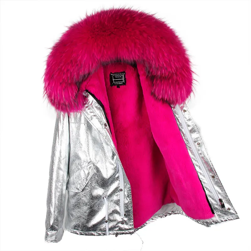 Big Real Fur Hooded Loose Pockets Waterproof Silver Thick Warm Parkas Coats Office Lady Red Faux Liner Brand Jackets Outwear Hot | Женская