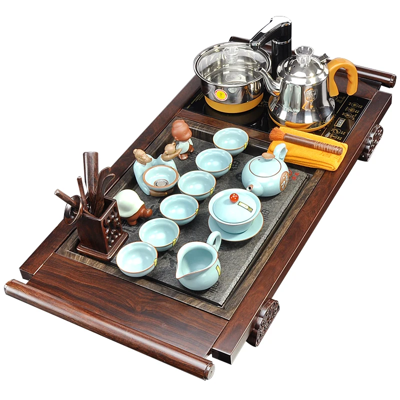 

Tea set suits domestic sharply stone tea tray solid wood tea table automatic kung fu tea set