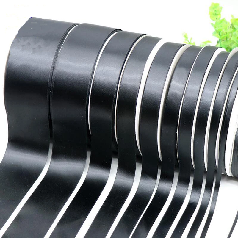 

100 Yards 6-25mm Wide Pure Black High Density Polyester Ribbon Gift Wrapping Ribbon DIY Hair Accessories Ribbon Hand Rope