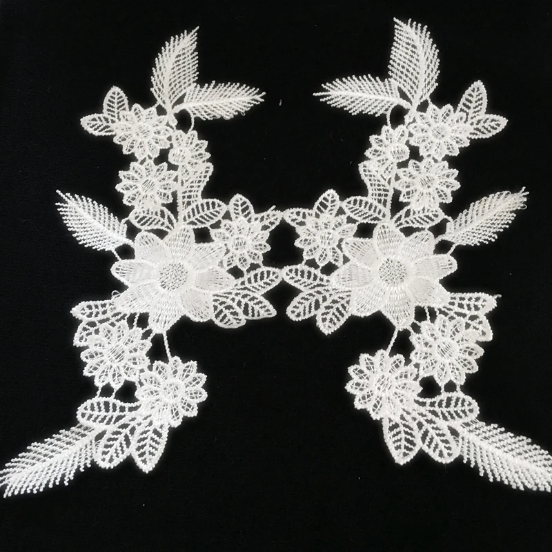 1 пара белая 22*10 см Цветочная вышивка ткань с кружевной аппликацией сеткой