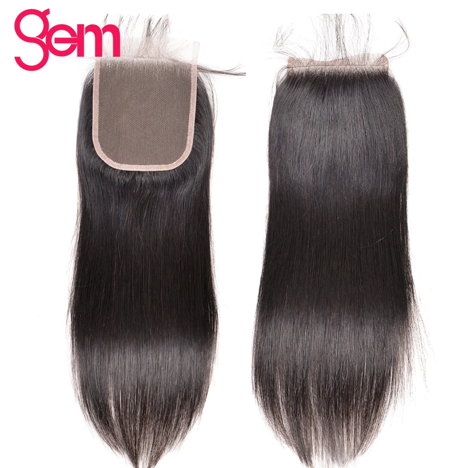 Бразильские прямые волосы пучки с закрытием 4 натуральные GEM beauty Non remy наращивание