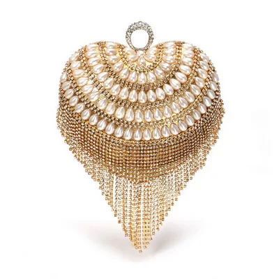 YM1651gold SEKUSA дизайн в виде сердца женские повседневные маленькие клатчи кольцо на палец с металлическими бриллиантами элегантные вечерние сумки с ручкой из бисера - Цвет: YM1651gold