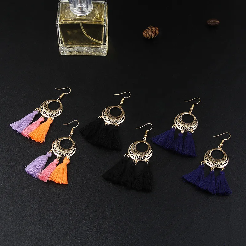 2017 Популярные висячие серьги с кисточками для женщин и девушек черные винтажные
