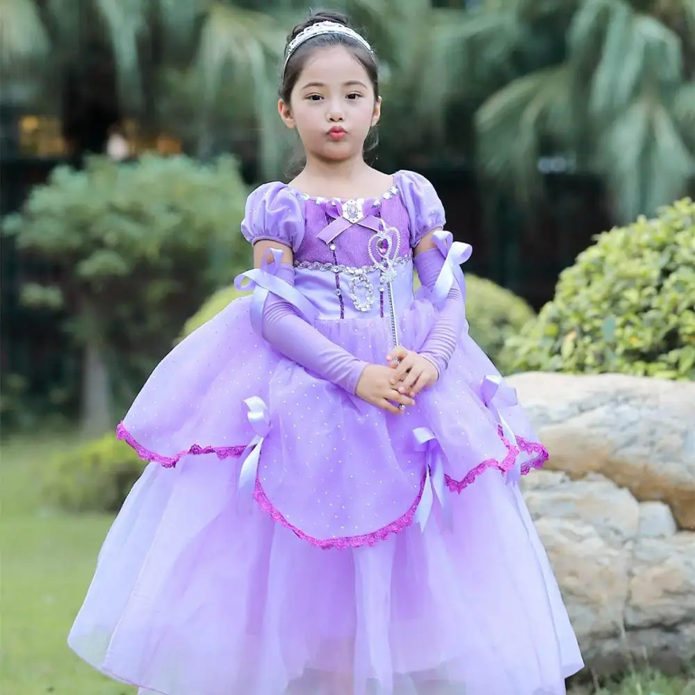 Purple dress FINDPITAYA/платье для девочек «Красавица и Чудовище»; костюм Белль; детское рождественское платье Эльзы; детское платье на бретельках; платье подружки невесты на выпускной - Цвет: Purple dress