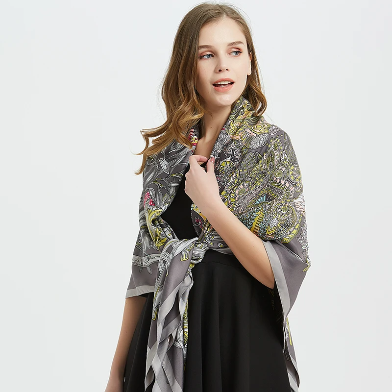 Женская шелковая бандана [FEILEDIS] роскошный шарф шаль большого размера платок на