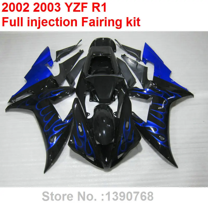 Горячая Распродажа Обтекатели для Yamaha R1 2002 2003 Синий Пламя Черный обтекатель