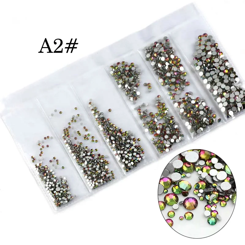 A2 Rhinestones Франческа стеклянные стразы для ногтей для дизайна ногтей dekor украшения кристалл страз амулеты смешанные размеры стразы набор инструментов - Цвет: A2 Rhinestones