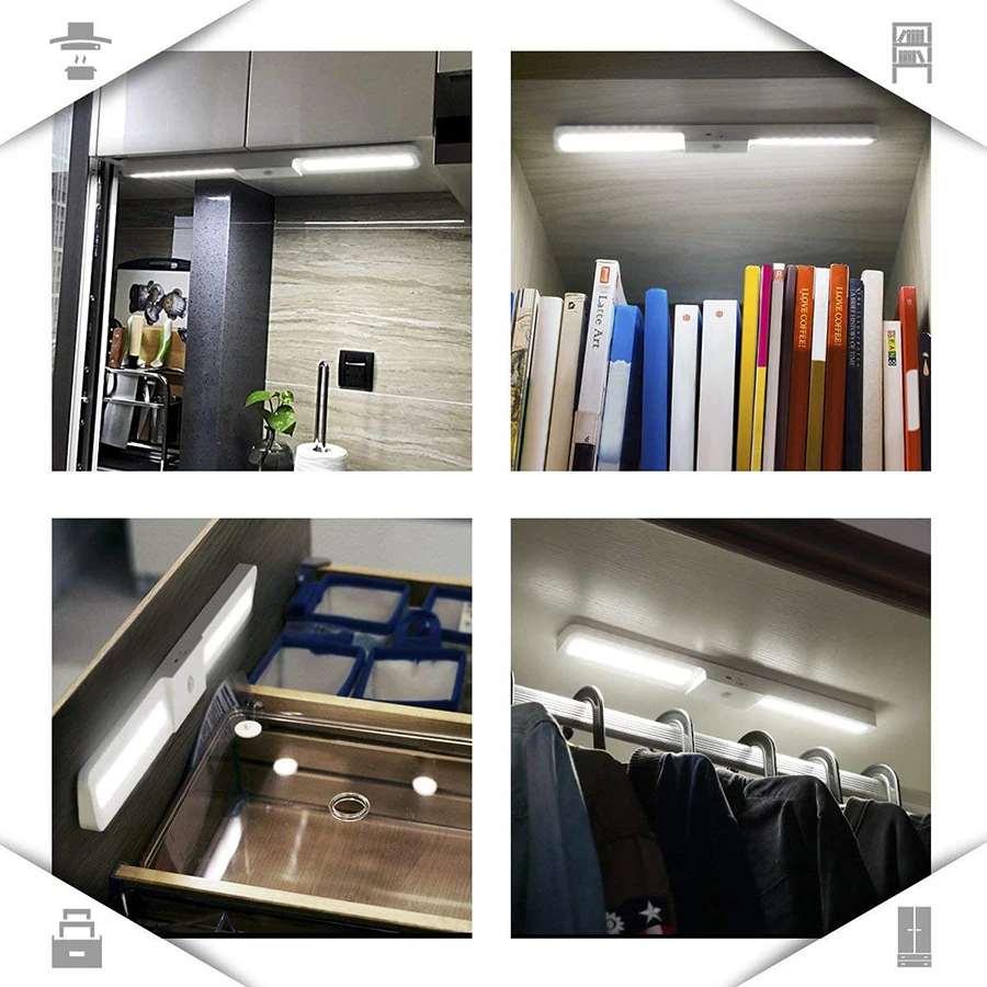

Motion Sensor LED Closet Night Light 20 LEDs USB Rechargeable Wireless Under Cabinet Light for Cupboard Wardrobe Counter Drawer