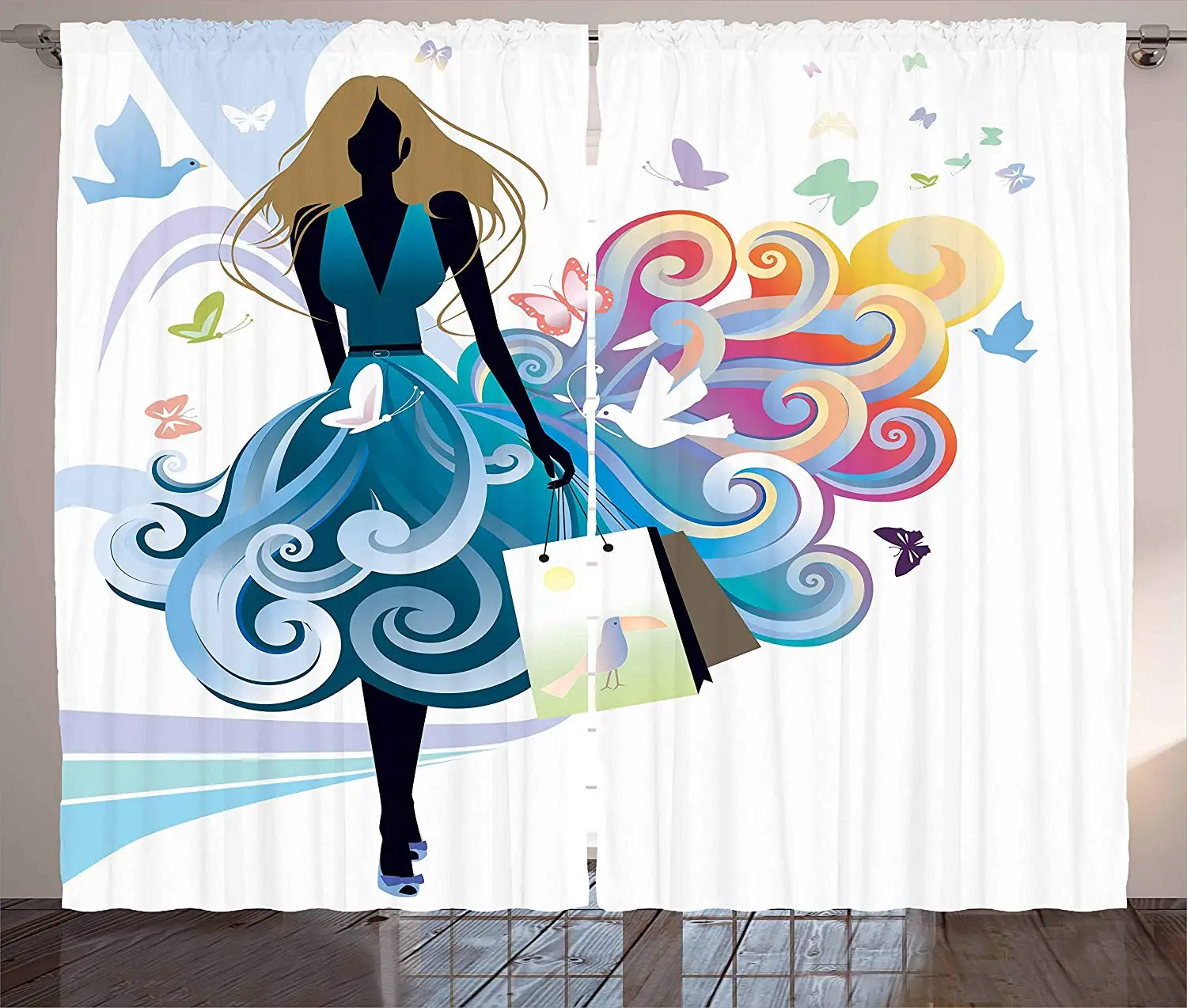 Современные кухонные занавески юбка-бабочка для покупок с изображением молодой