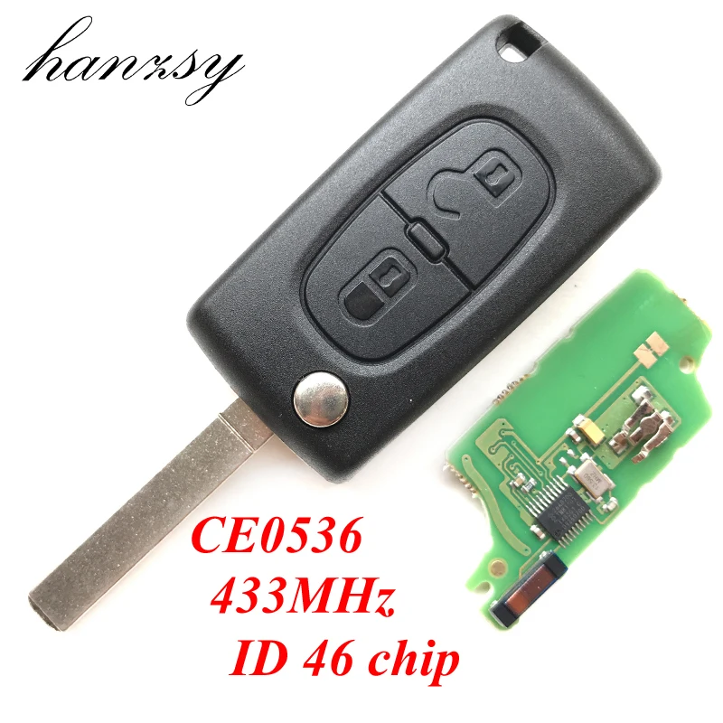 2 Buttons CE0536 Remote Key For Peugeot 308 307 408 207 208 Partner Car Flip Folding Key with ID 46 Chip 433mhz HU83/VA2 Blade
