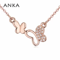 anka sweet cute double small butterfly necklace top zircon pendant charm female elegant unique short fashion necklace 123433