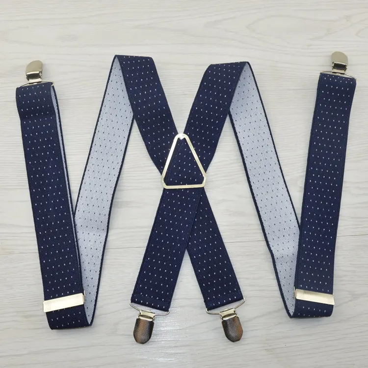 Navy Blue 2 dot Модные мужские подтяжки 3,5 см ширина 4 зажима и унисекс подтяжки черные подтяжки для взрослых - Цвет: Navy Blue 2 dot