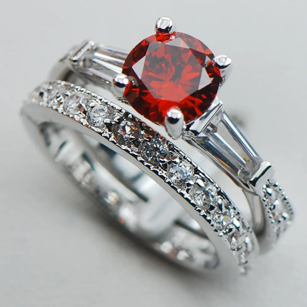 

Garnet 925 Sterling Silver Top Quality Fancy Jewelry Engagement Wedding Two Ring Size 5 6 7 8 9 10 F1095