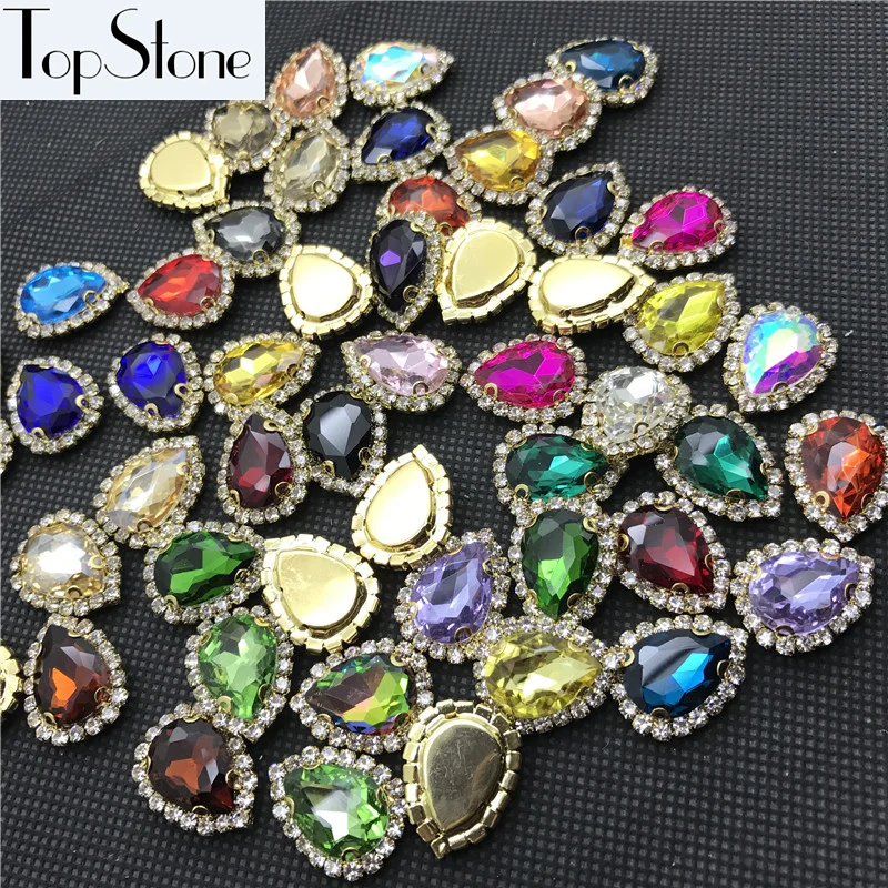 Sew On Teardrop glass crystal fancy stone 13X18mm In Golden handmade claw 18x24mm for Jewelry Making | Дом и сад