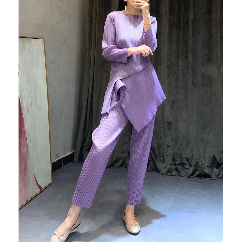 Miyake Fold понижающий возраст вестернизация Ранняя весна умный Двухсекционный французский миноритарный Женский костюм