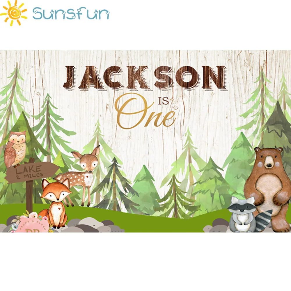 Sunsfun животные Новорожденный ребенок душ фото фон Лесной вечерние украшения баннер лиса фон с медведем для фотостудии