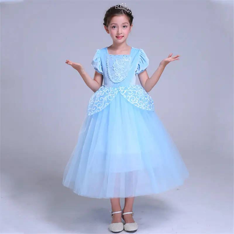Blue Dress Платье Золушки для праздничное платье для девочек Карнавальный костюм на Хэллоуин детская одежда принцессы Золушки платья с героями мультфильмов для девочек - Цвет: Blue Dress