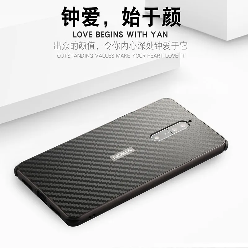 Роскошное Гальванопокрытие металлический бампер для Nokia 8 чехол противоударный PC задняя крышка чехол для телефона из углеродного волокна для Nokia 8(5,3 дюйма