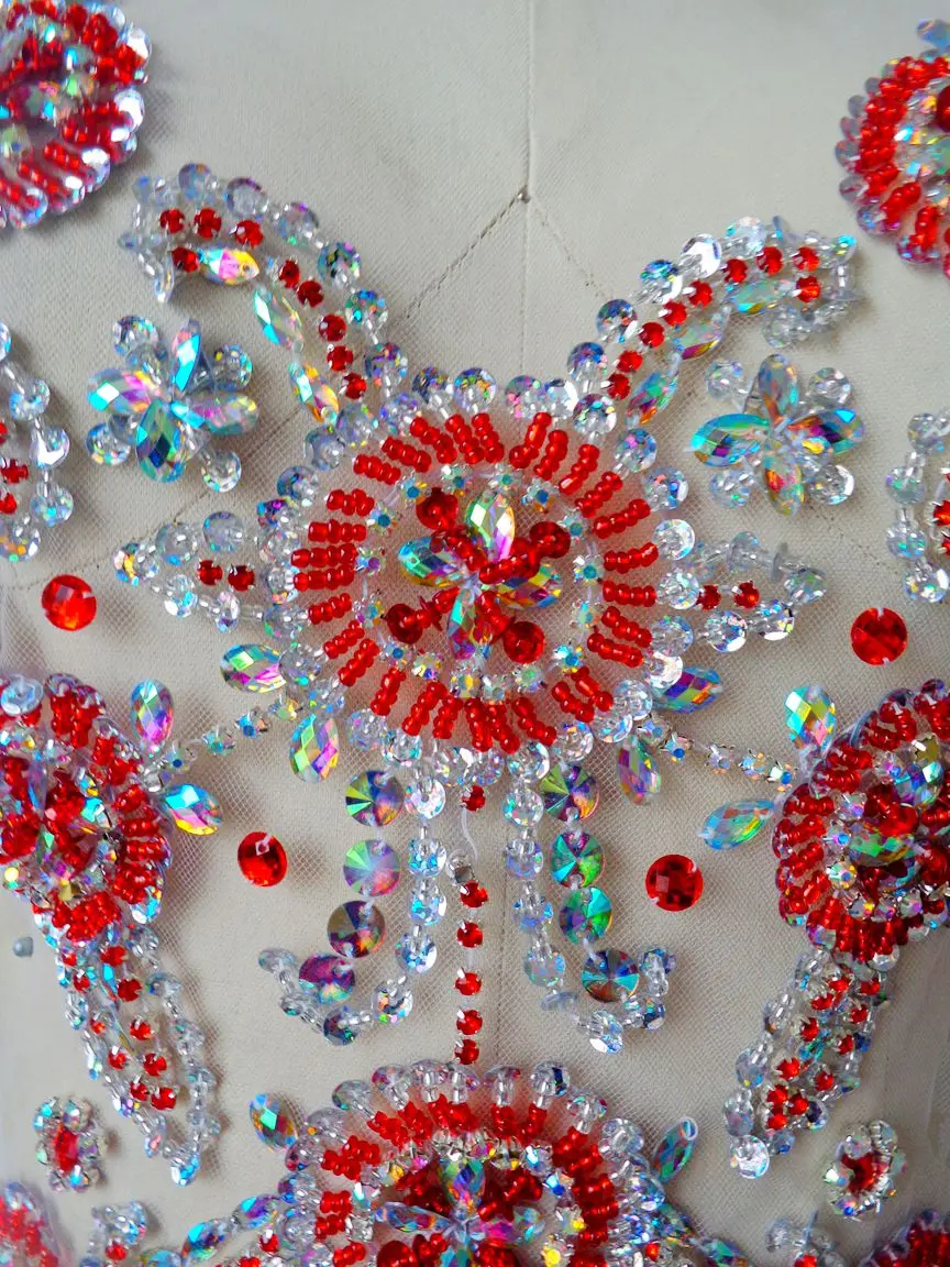 Handmadesky красные/прозрачные AB цветные пришивные стразы аппликация на сетке
