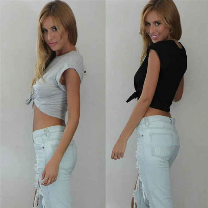 1 шт. новинка женские короткие топы с вырезом спереди и узелком укороченная
