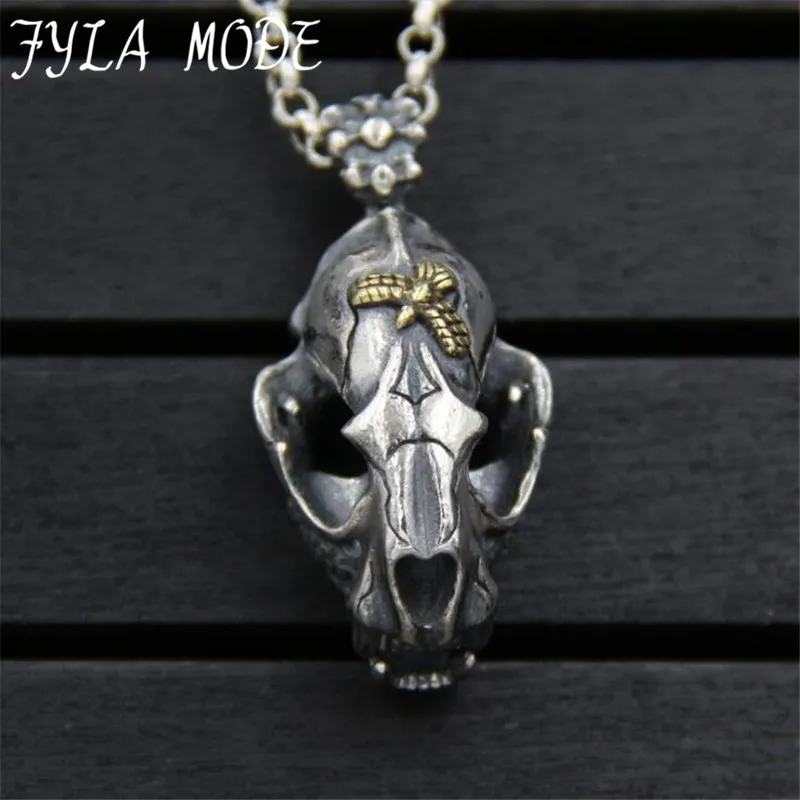 

JINSE Hip-Hop Dinosaur Fossils Pendant S925 Sterling Silver Punk Skull Men's Pendant Necklace Jewelry Accessory 19*31MM 21.70G