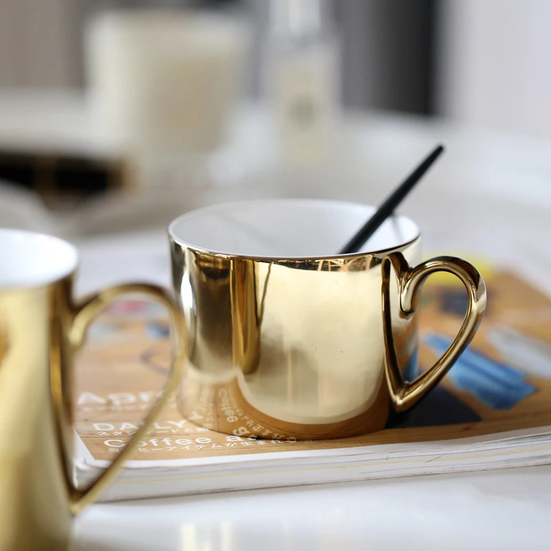 Керамическая тарелка и кружка столовые приборы круглая Золотая набор посуды Vajilla