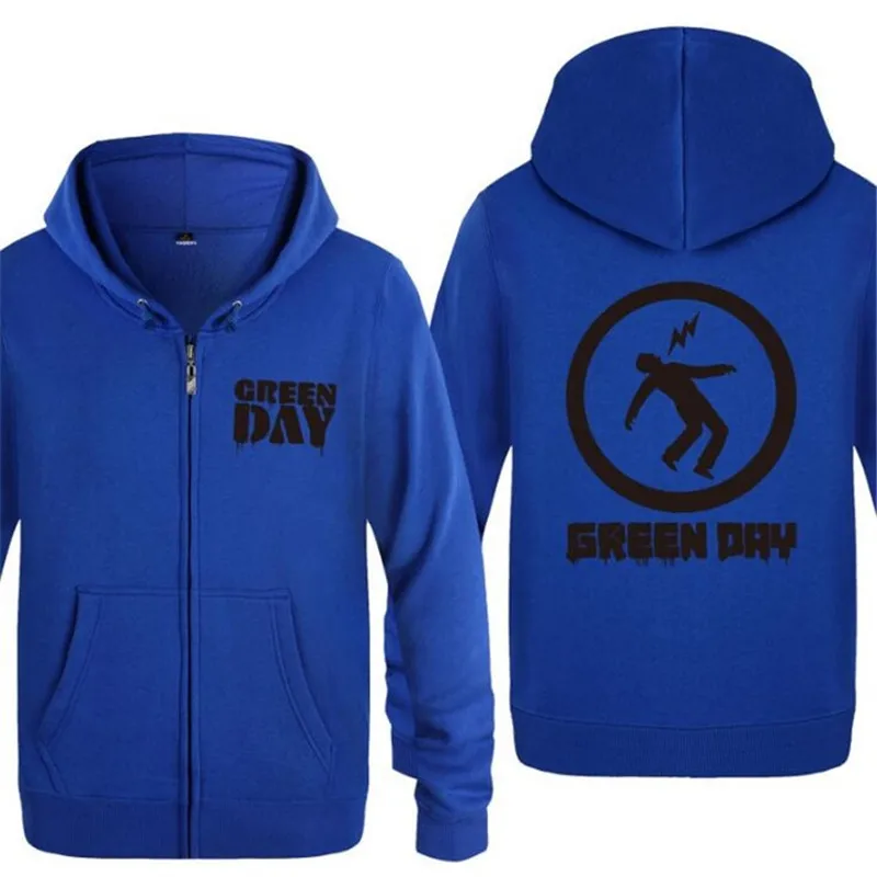 blue hoodie 13 Мужская толстовка с капюшоном Rock Green day, мужская флисовая куртка на молнии с длинным рукавом, пальто, толстовка, хип-хоп костюм для катания на коньках, большой размер - Цвет: blue hoodie 13