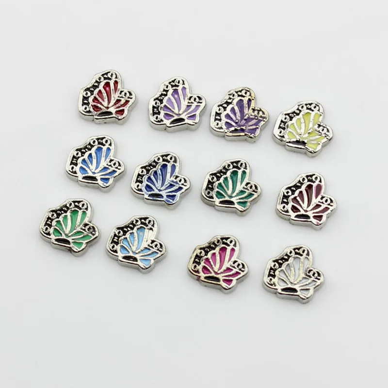 Floating Charms Enamel 12 Mix Colors Butterfly Birthstone Fit Glass Living Locket Pendant 120pcs/lot | Украшения и аксессуары