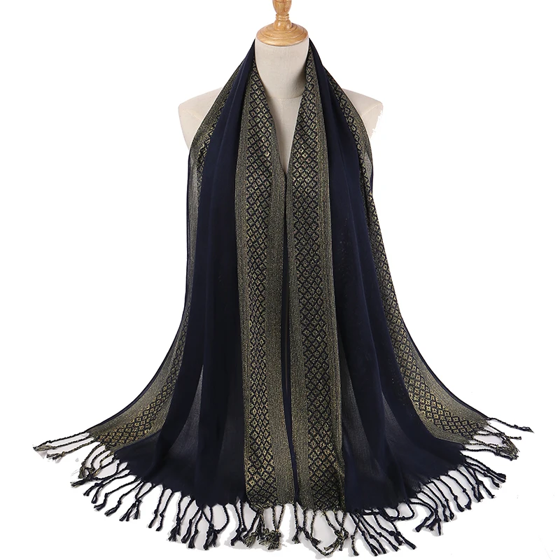 10 шт./лот модные однотонные блестящие длинные мусульманские платки с люрексом