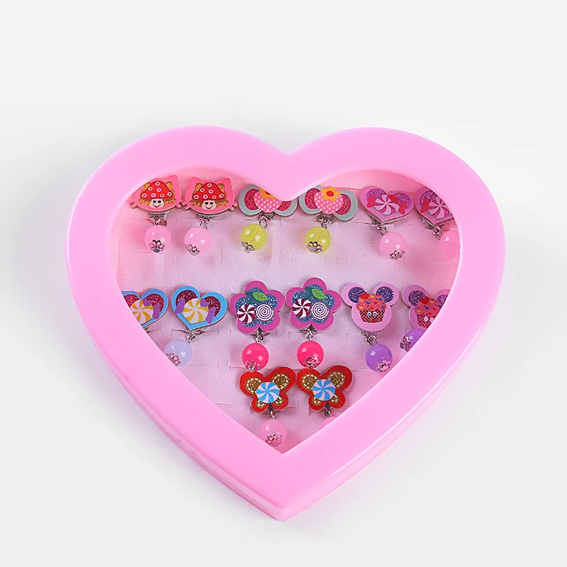 7 пар детских сережек крашеный цветок-shaped heart-shaped animal милые жемчужные серьги женские серьги клипсы