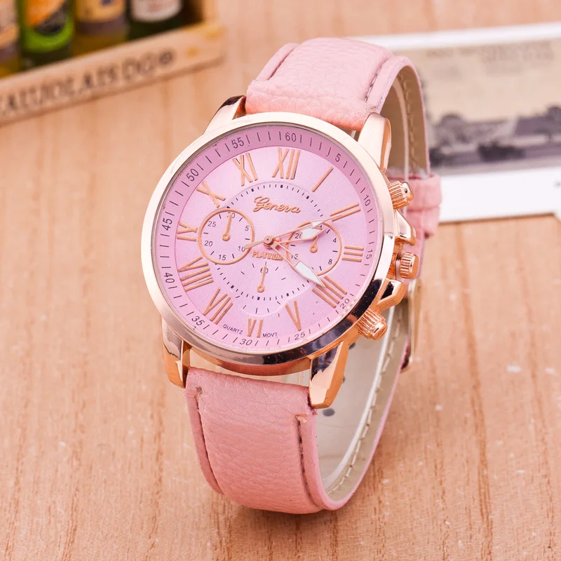 

Reloj mujer 2018 Hot Brand Geneva Unisex Casual Roman Numeral Watches Lady PU Leather Dress Quartz Watch relogio feminino