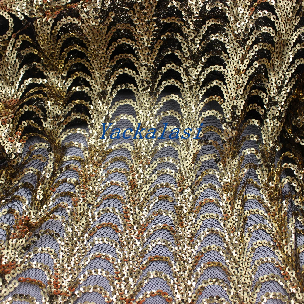 Кружевная ткань с блестками 1 метр алловер вышитый на черном тюле кружево золото