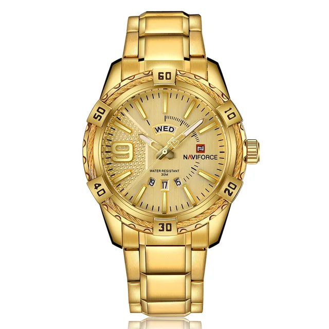 Gold NAVIFORCE Роскошные Брендовые мужские спортивные часы золотые полностью Стальные кварцевые часы мужские водонепроницаемые военные часы мужские часы relogio masculino - Цвет: Gold
