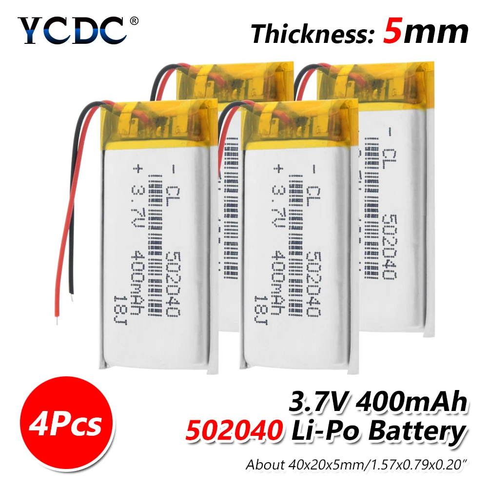 4 pieces 1/2/4 шт 3,7 V 502040 400mAh литий-ионный аккумулятор Батарея Перезаряжаемые 400 мАч литий-полимерный Батарея для Mp3 Mp4 Gps вождения Регистраторы игрушка - Цвет: 4 pieces
