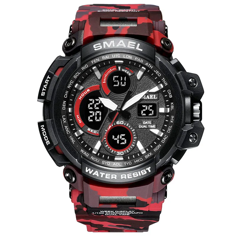 1708B red SMAEL часы мужские спортивные часы двойное время камуфляж военные часы мужские армейские светодиодный цифровые наручные часы 50 м водонепроницаемые мужские часы - Цвет: 1708B red
