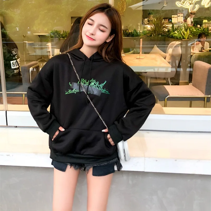 Корейский повседневное печати длинный рукав пуловеры для женщин толстовки с