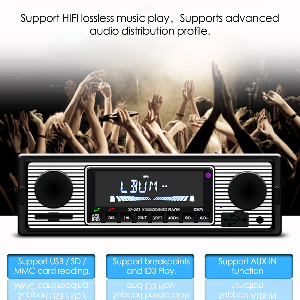 Onever Bluetooth 2 0 автомобильный стерео аудио 1DIN плеер In-Dash FM MP3 радио гарнитура с AUX-IN SD USB