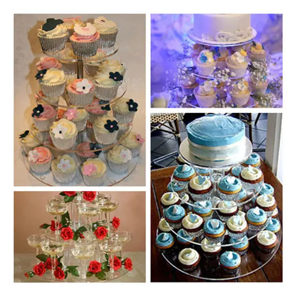 Круглая акриловая 4-ярусная подставка для кексов торта дня рождения свадьбы