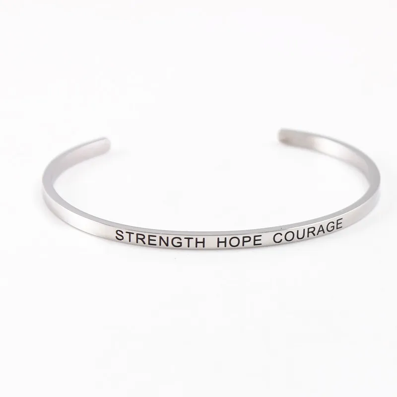 STRENGTH HOPE COURAG Новинка 3,2 мм барный браслет из нержавеющей стали с гравировкой HAKUNA MATATA вдохновляющая Цитата ручная печать браслет с мантрой для женщин - Окраска металла: STRENGTH HOPE COURAG