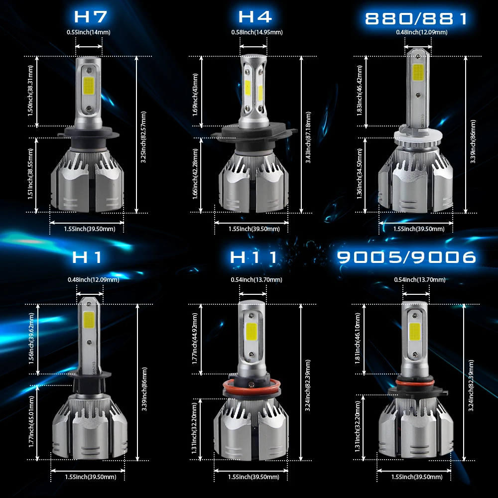 2 шт. автомобисветодиодный светодиодные лампы H4 H11 8000k H1 H8 H9 H7 9005 9006 6000k 4300k 12 в 60