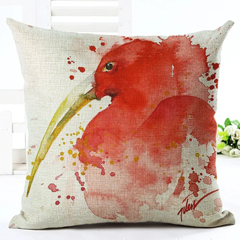 Птица картина маслом мультфильм Стиль Throwpillow Декор льняная хлопковая цветная