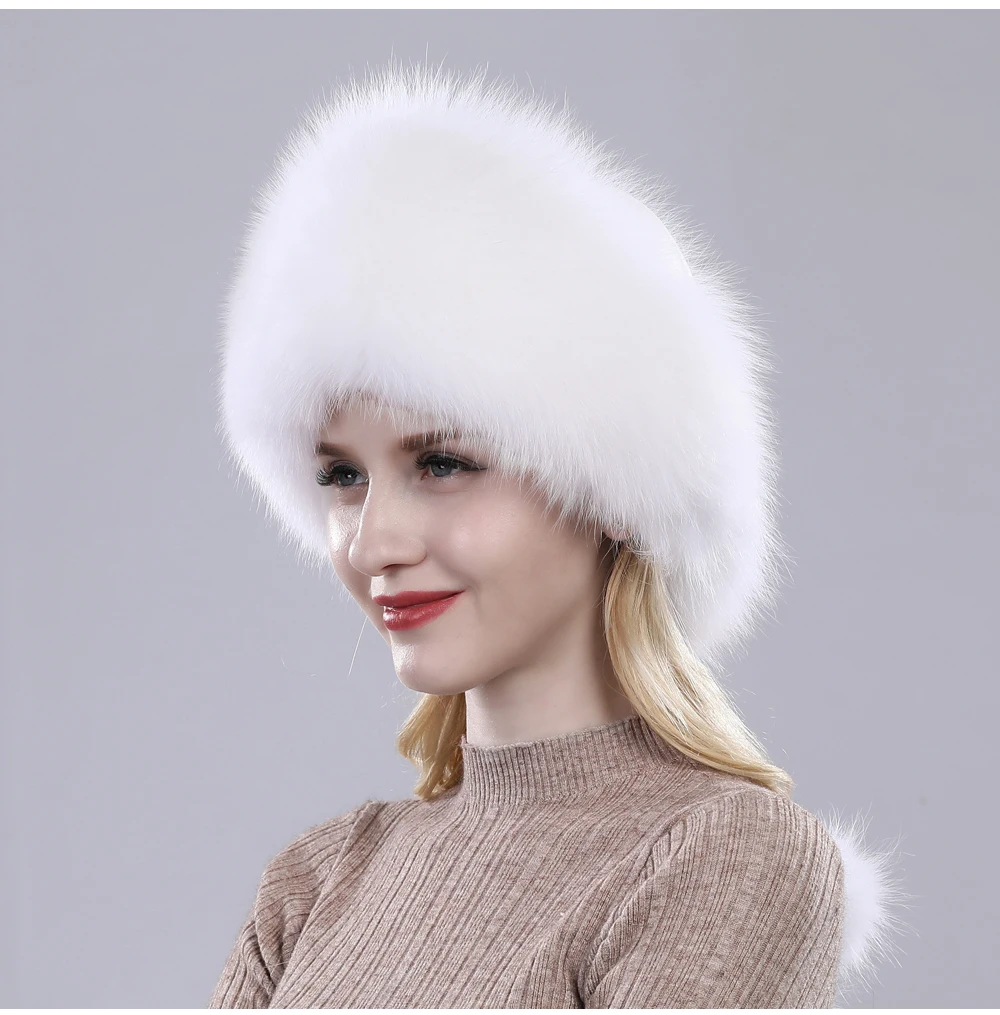 New Style Fashin Girl Genuine Fox Fur Hat Warm Soft Natural Fox Fur Bomber Caps Lady Luxurious Quality Real Fox Fur Hats