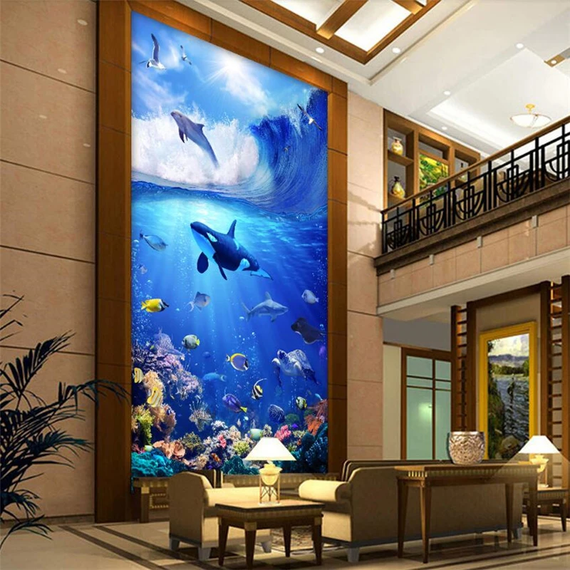 3D стереотаксический фон с изображением голубого морского дна дельфина настенная