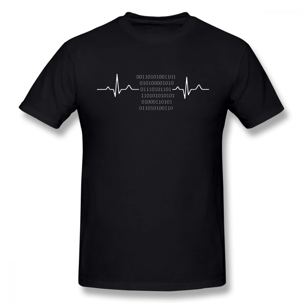 Heartbeat программиста Мужская футболка хип хоп пары 4XL 5XL 6XL с круглым вырезом хлопок короткий рукав Забавные футболки