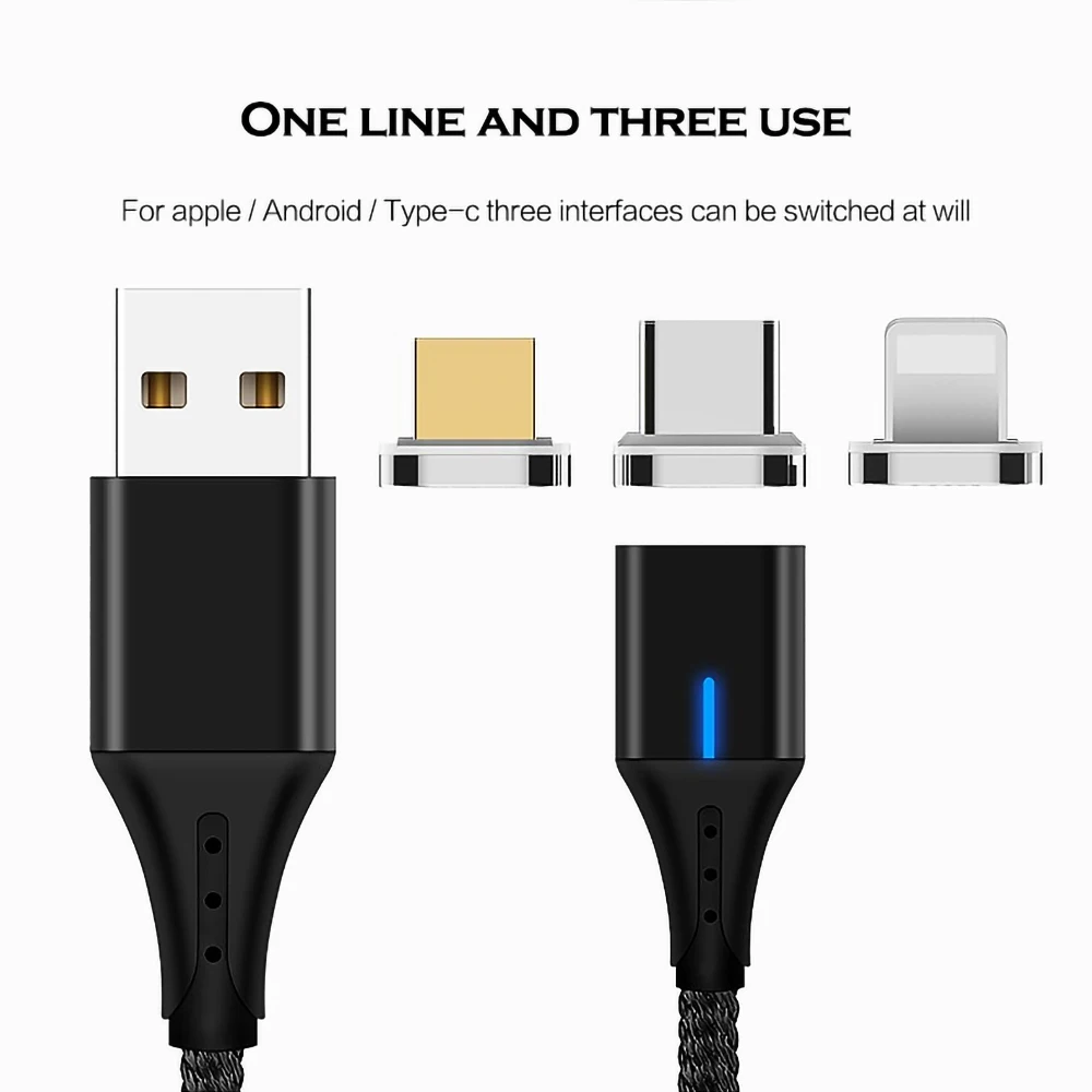 Магнитный usb-кабель 3A 2 м для iPhone X, Магнитный зарядный кабель передачи данных для быстрой зарядки, кабель Micro USB type-C для samsung Xiaomi huawei