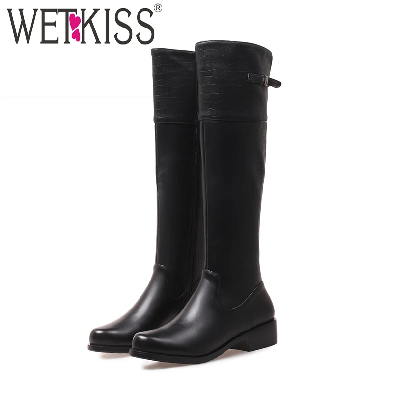 WETKISS/зимние женские сапоги до колена обувь с круглым носком и принтом для