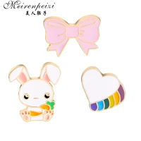 cartoon animals brooches bunny rabbit bow knot heart enamel pins button pin denim clothes pin kid gift jewelry badge brooch