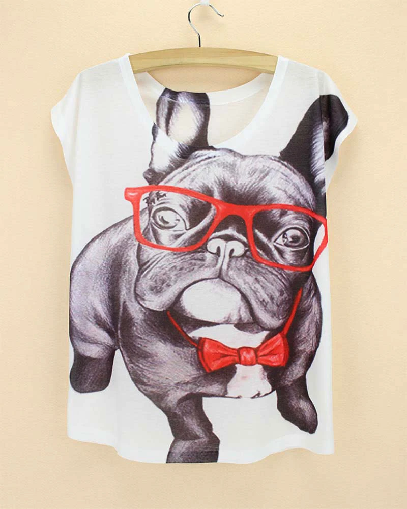 Женская летняя футболка с принтом в виде бульдога|top tees|tees girlcartoon top |